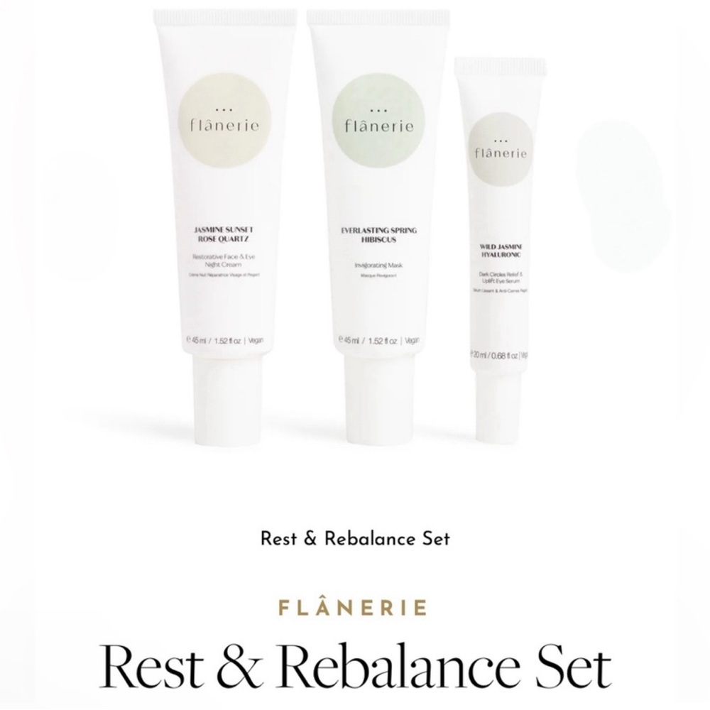 Flânerie Rest & Rebalance Italian Skincare Set NEW w/Drawstring Tote